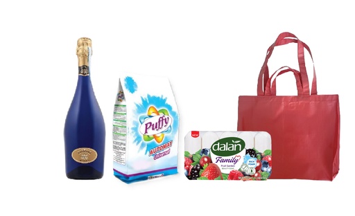 Combo Vino Espumante Fossmarai,Detergente en polvo 1,5kg, Jabón Familiar Dalan Frutas del Jardín